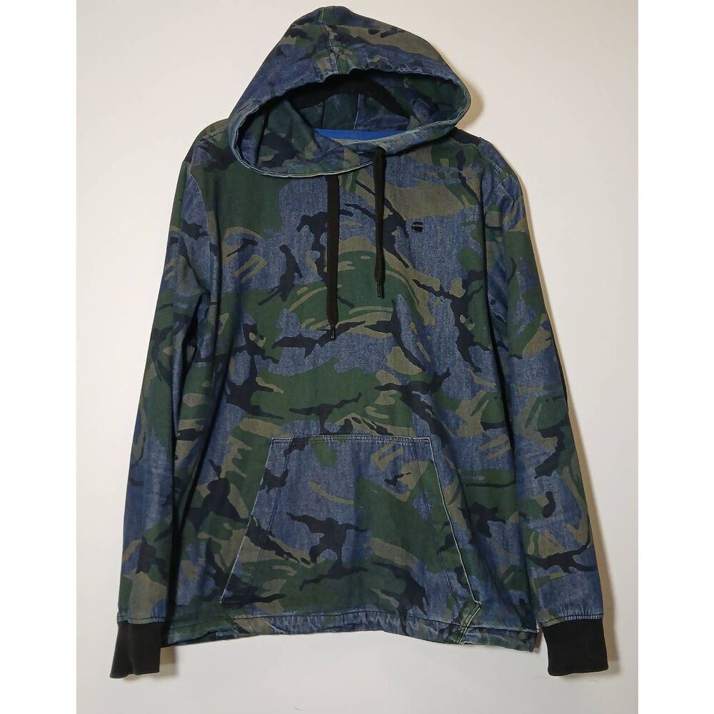 Gstar mens small oversized anorak overshirt denim hoodie pullover camou green